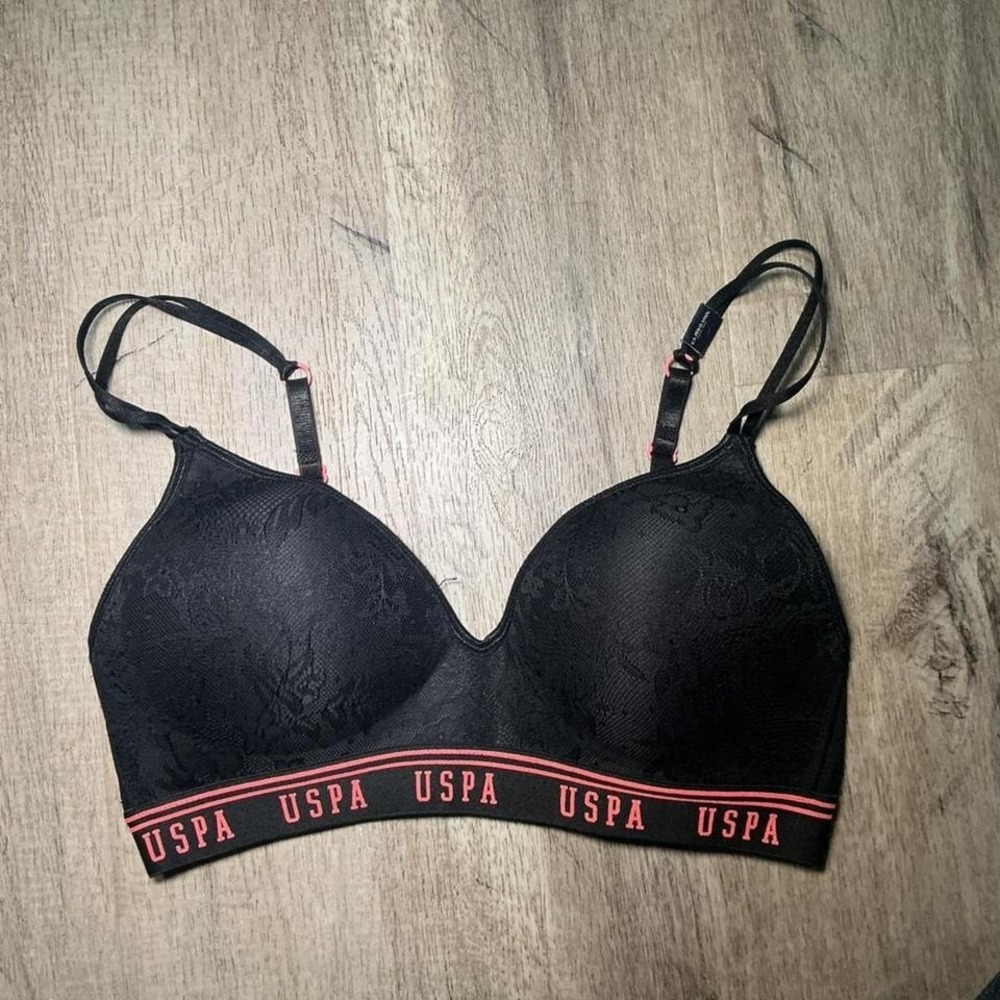 U.S. Polo Assn USPA Push Up Bra 34C Black Red Accent Underwire NWT Nylon Spandex